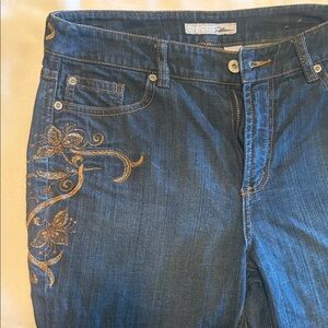 Chico's Dark Blue Jeans with Gold Embroidery
